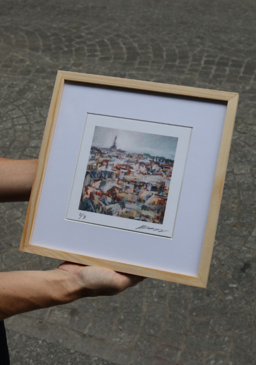 A fine art print of the rooftops of Paris by artist Rebekah MacKay. Printed on archival paper and shipped from Paris.