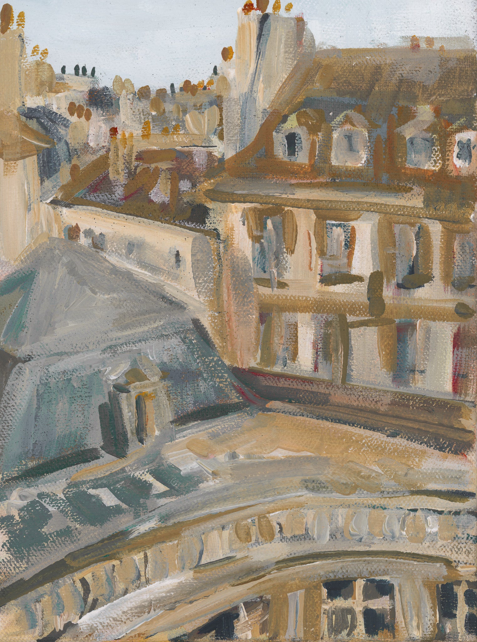 Picasso Museum Terrace
Painted from the terrace overlooking the historic Marais, Picasso Museum Terrace captures an unexpected perspective of Paris. The painting explores light, architecture, and the quiet beauty found above the city's streets.
